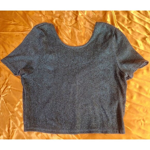 Top Shop Blue Sparkle Crop Top Womens Sz M Scoop Back Stretch P - Picture 1 of 3